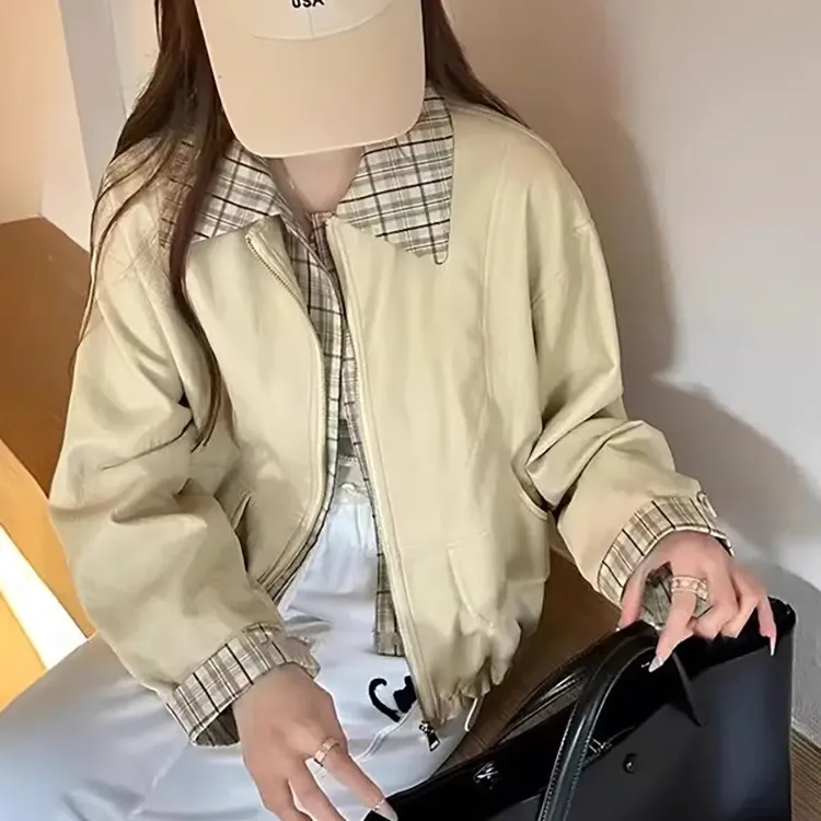 格子拼接短外套女春秋2025新款爆款休闲美式夹克流行时尚百搭上衣