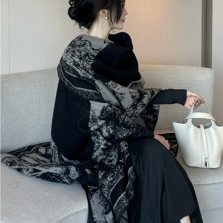 【现货】初秋高级感披肩气质仿羊绒围巾旗袍女士外搭洋气高档T15-3