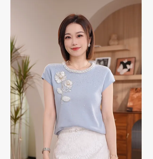 【氛围女主】Molly短袖正肩显瘦减龄优雅女T恤上衣多巴胺M2610763A