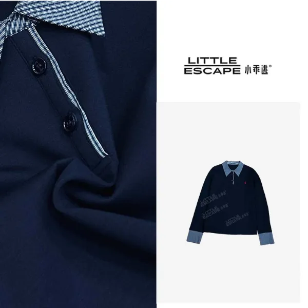 小乖逃休闲时尚藏蓝卫衣POLO领百搭款藏蓝小鹿N95201