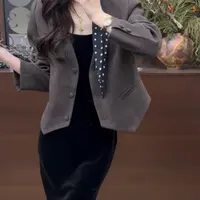 璐璐定制--韩系减龄毛呢短外套女25秋装小个子V领百搭气质呢上衣