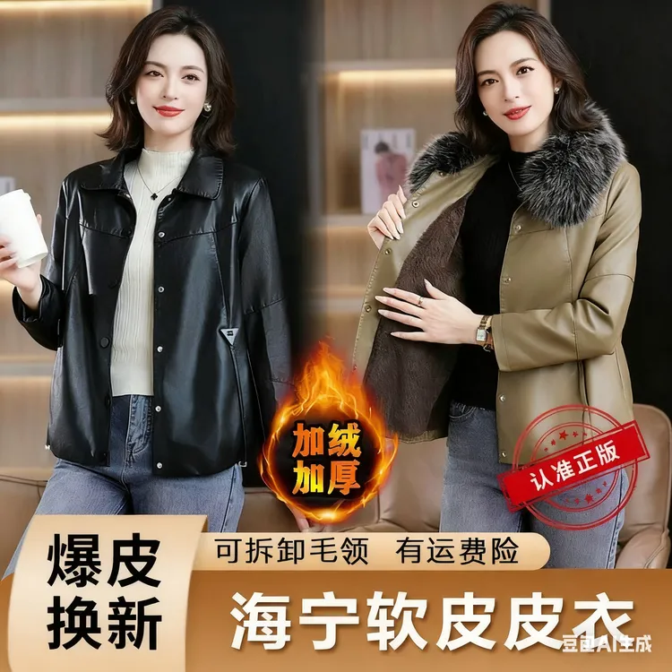 《北方寒冷地专属》2025秋冬加绒加厚韩版休闲百搭翻领皮衣外套