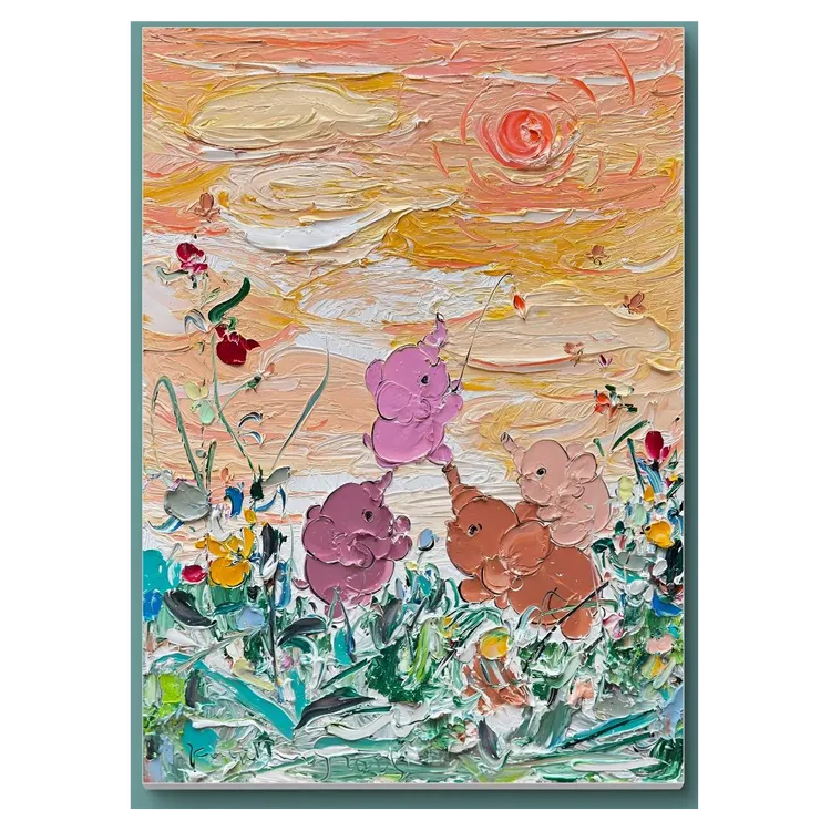 小红人｜付毅兵 小象 花朵油画原作 客厅 餐厅 儿童房挂画