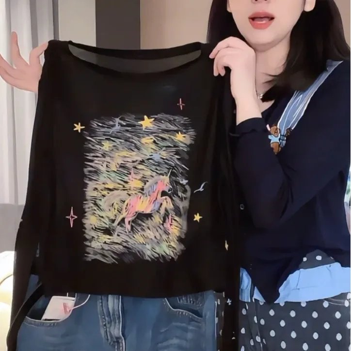 【轻奢设计感】薄款长袖防晒打底设计师小众时尚短款上衣T恤百搭商品图
