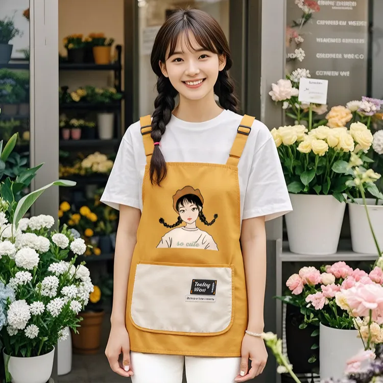新款防泼水卡通围裙厨房家用成人围腰餐饮专用定制印字工作服女士