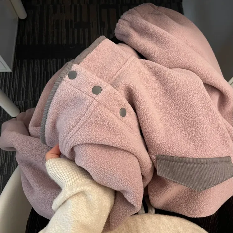 温柔风摇粒绒半开衫卫衣女秋冬宽松显瘦粉色减龄百搭外套上衣ins