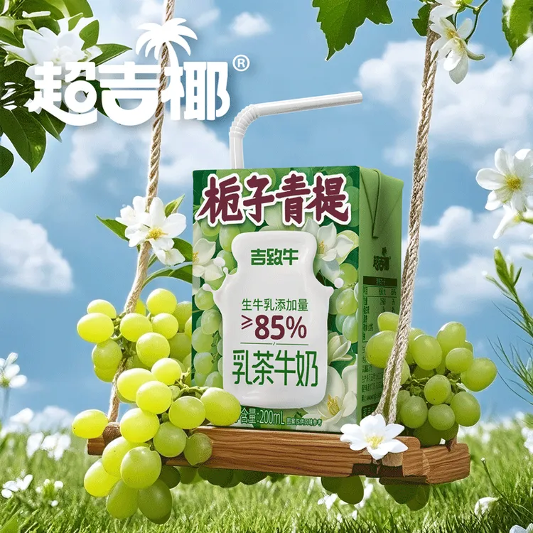 超吉椰吉致牛乳茶牛奶85%生牛乳栀子青提牛奶 早餐牛奶200ml*12盒