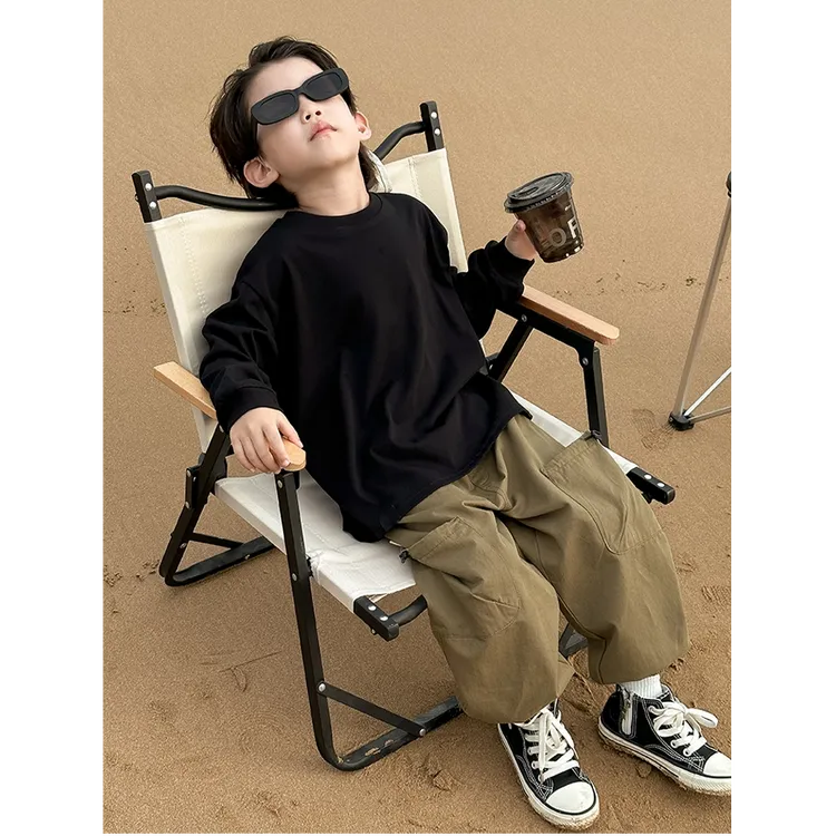 韩系童装圆领大童长袖秋装纯棉t恤新款春秋儿童洋气打底衫男上衣