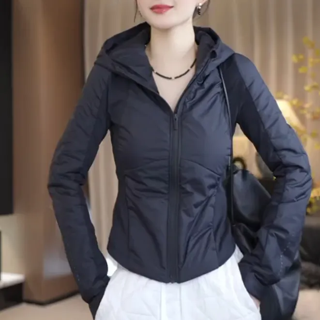 爆款夹棉连帽短外套女2025新款修身气质小个子洋气轻薄夹克小棉袄