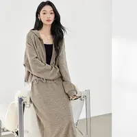 【对白】D01对白韩系蕾丝拼接卫衣套装女连帽外套半裙两件套FDZ127
