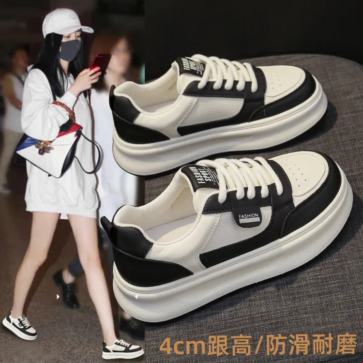 秋季休闲松糕洋气时尚百搭白鞋厚底鞋子女款爆款2025休闲健身鞋