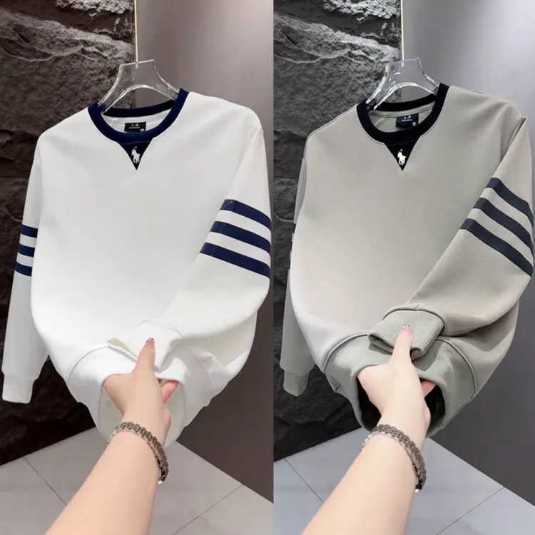 秋季男士潮流时尚拼接假两件圆领长袖卫衣刺绣休闲百搭打底衫上衣