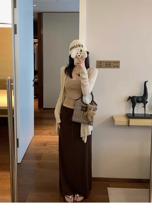 冰感丝滑防晒松弛开衫内搭背心慵懒休闲半身裙套装