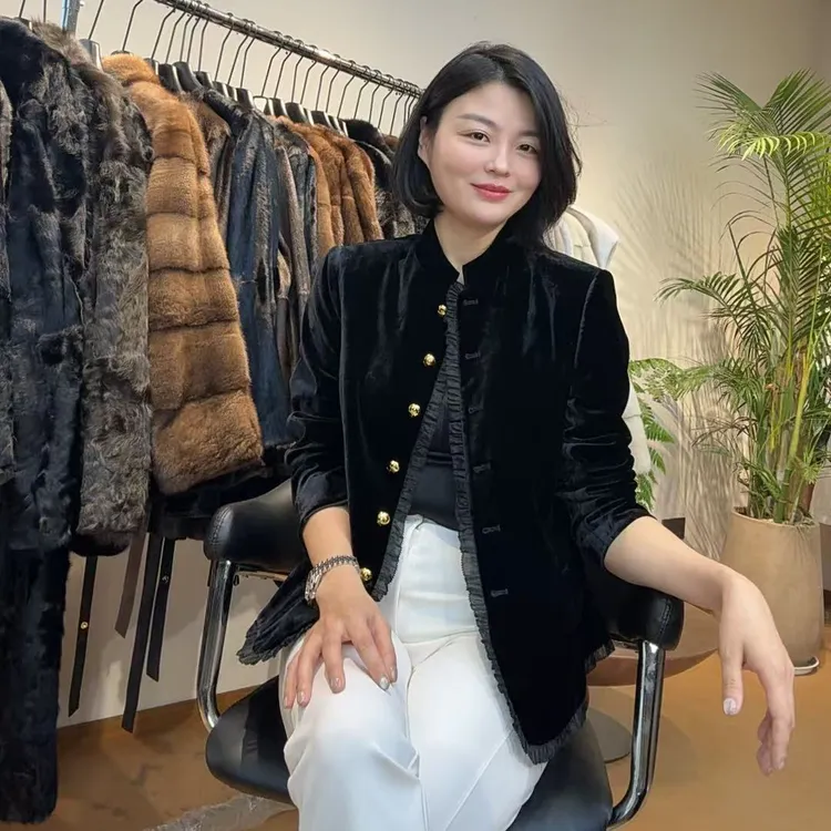 TANTAN 100真丝气质显瘦秋季立领中式丝绒外套2955