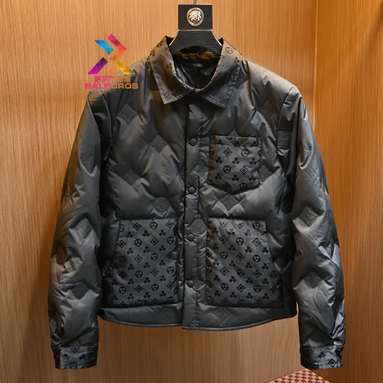 萨尔布勒斯冬季时尚衬衫领拼色羽绒服男士欧货潮流修身保暖外套