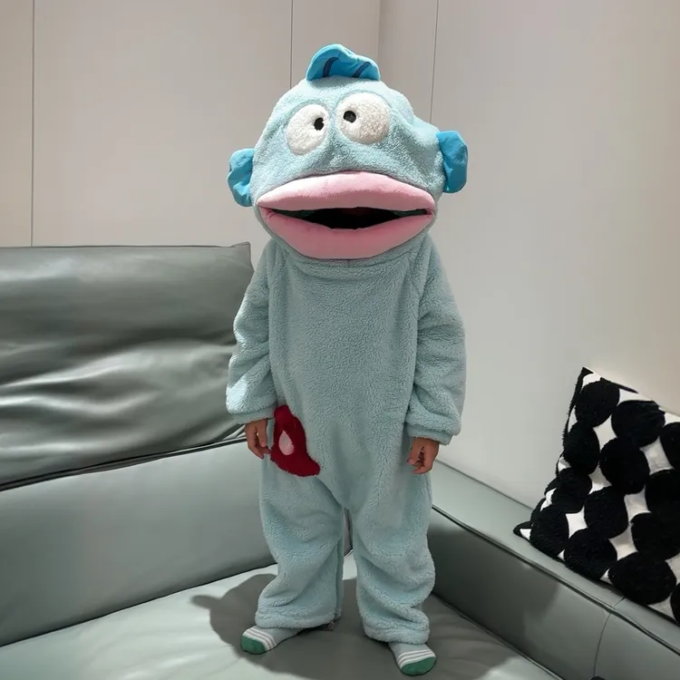 儿童丑鱼连体睡衣秋冬季珊瑚绒加厚睡袍卡通大嘴鱼搞怪家居服亲子