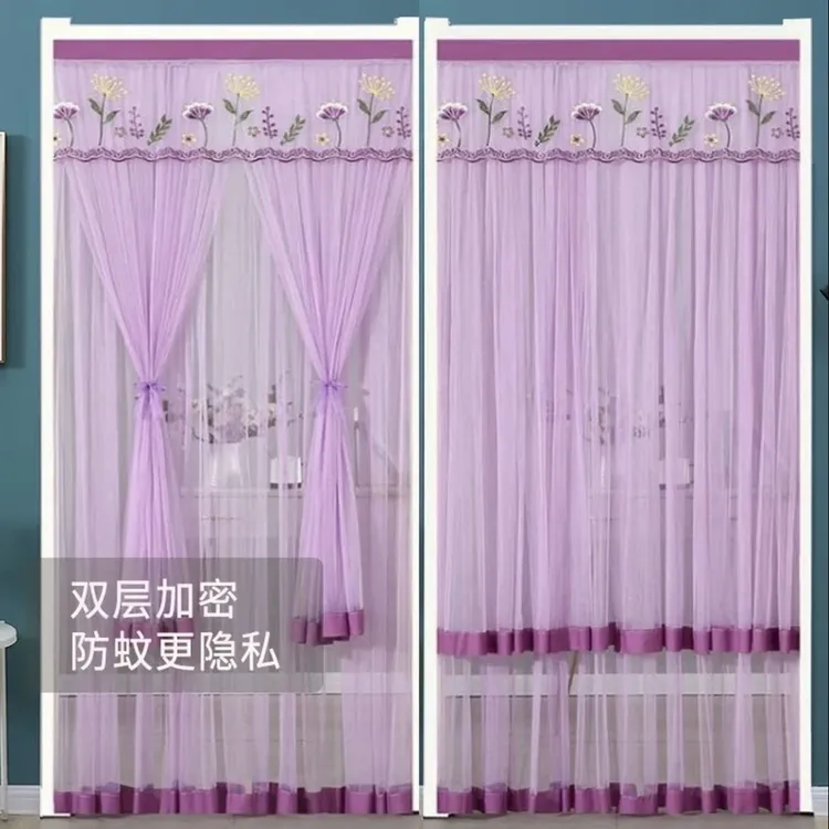 夏季防蚊单纱门帘蕾丝刺绣免打孔魔术贴隔汽车防虫网商品图