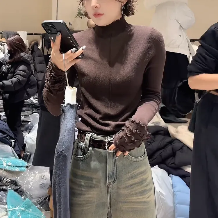 2025冬季新款洋气显瘦长袖修身百搭木耳边针织打底上衣LK2508303