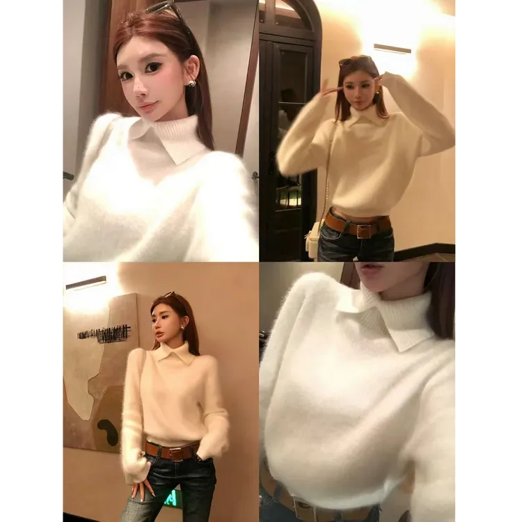 【氛围女神】2025冬季雕纱线”重磅毛衣+带弹力超重工低腰牛仔裤套装