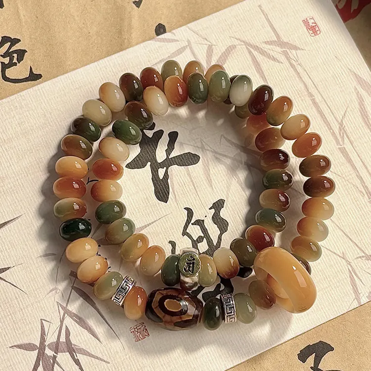 古风敦煌色菩提手串双圈算盘珠生肖守护女菩提子文玩佛珠念珠手串