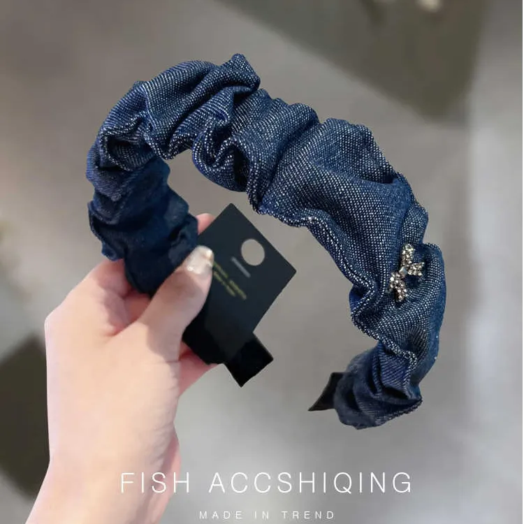 韩国牛仔布褶皱宽边发箍女2025新款日常外戴高颅顶头箍女发卡头饰
