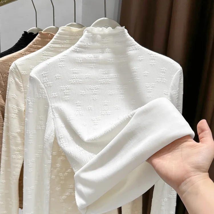 白色花边蕾丝好看洋气的打底衫女2025新款冬天加绒半高领气质上衣