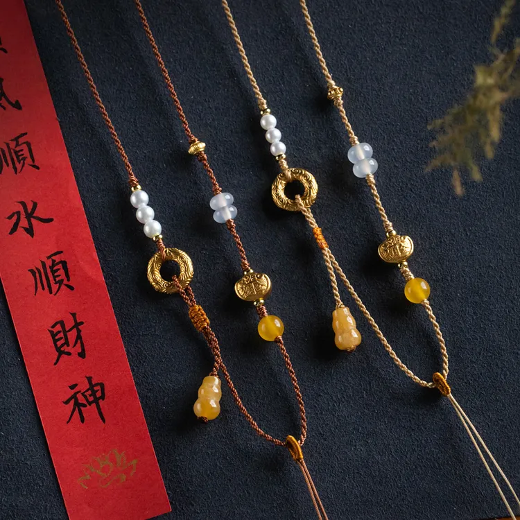 多宝手工编绳锁包吊坠挂绳八宝盘平安扣配饰项链绳细款毛衣链