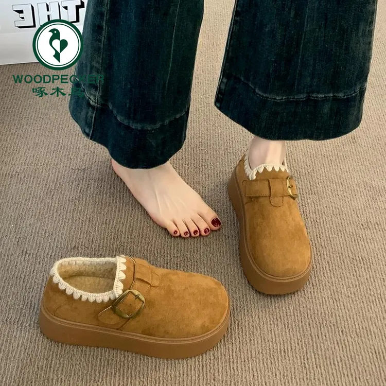 啄木鸟厚底加绒勃肯鞋女款2025新款秋冬加厚保暖棉鞋一脚蹬雪地靴