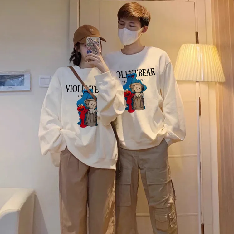 暴力熊卫衣男春秋季新款宽松百搭时尚休闲情侣长袖印花套头打底衫