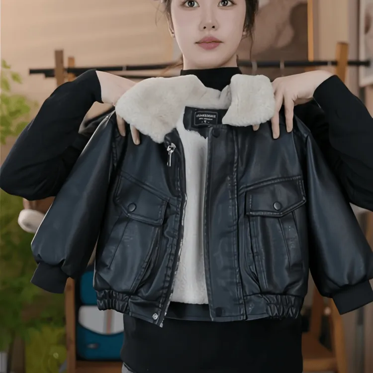 高级感兔貂儿童冬季加绒皮衣派克服儿童韩版童装加厚外套