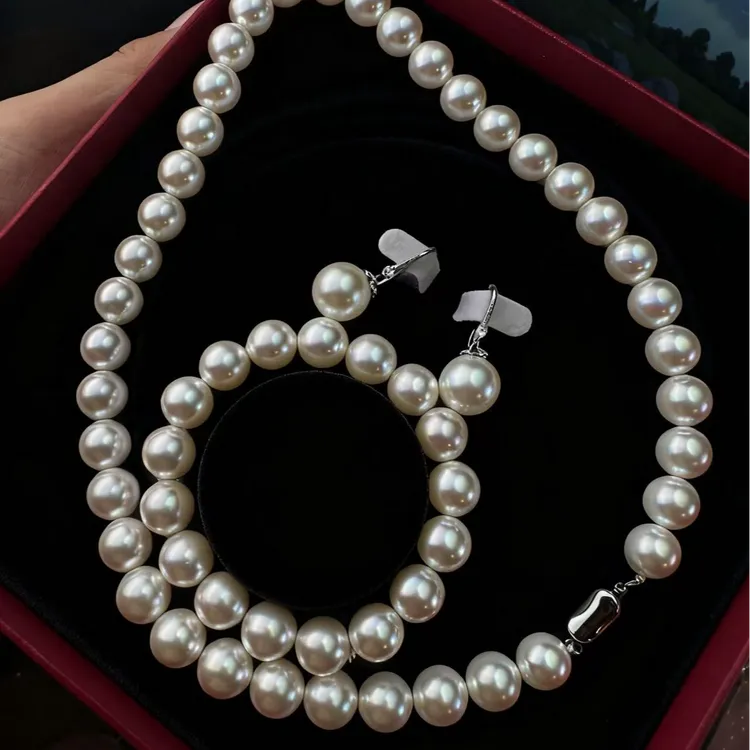 链子925银贝壳 s925银元宝扣冷光白豪华三件套12mm