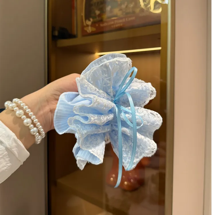 复古手工刺绣蕾丝抽绳大肠发圈女2025新款甜美气质发圈成人头花