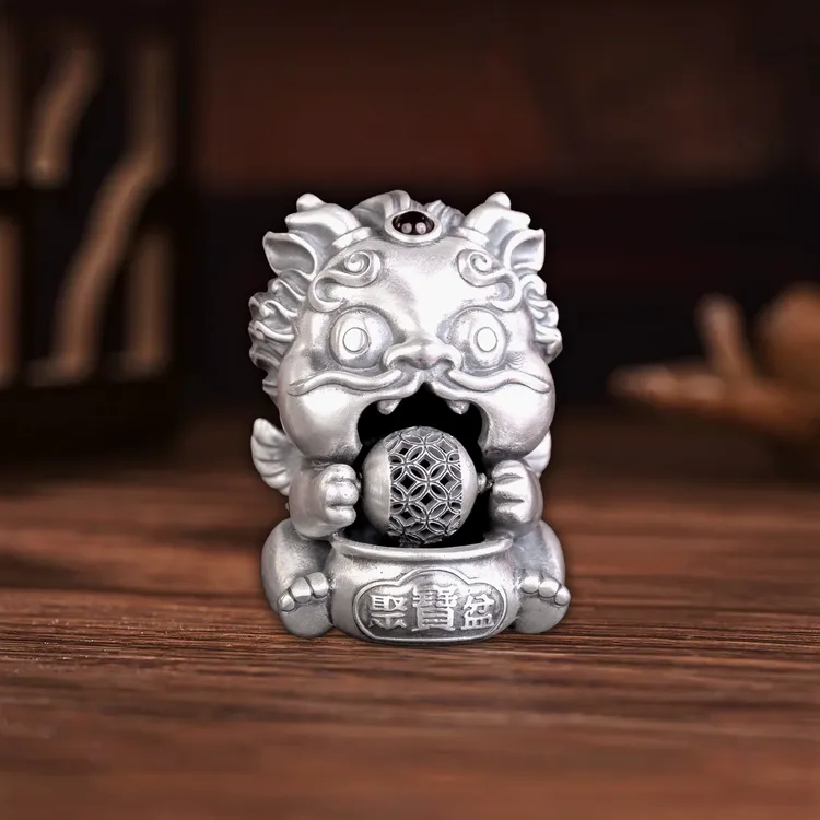 吊坠足银 聚宝盆鸿运貔恘银制品做旧个性坠链素款手工