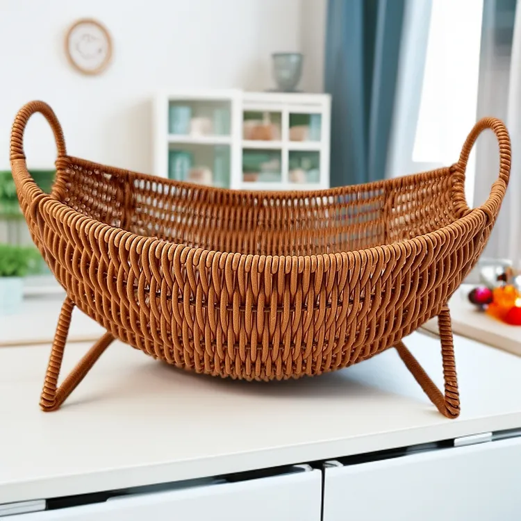 K3网红旦形创意造型客厅轻奢风水果盘水果架零食筐仿藤网红零食筐