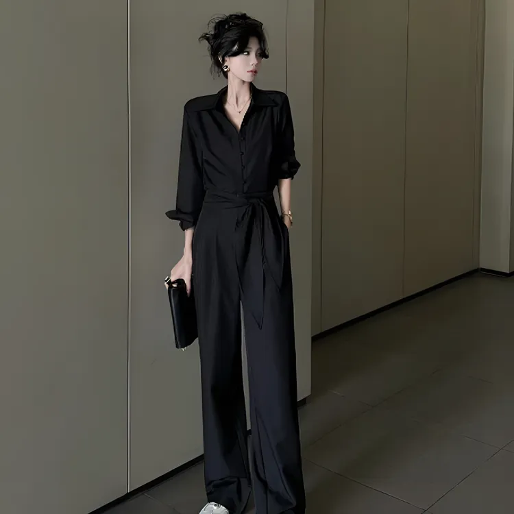 春秋季法式小众时尚气质轻奢女装套装高腰显瘦直筒裤裤子两件套装