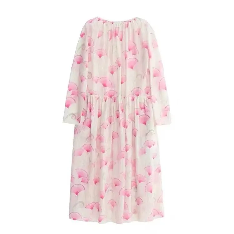 【霄霄形象美学】宽松长袖碎花连身裙LSQ2546