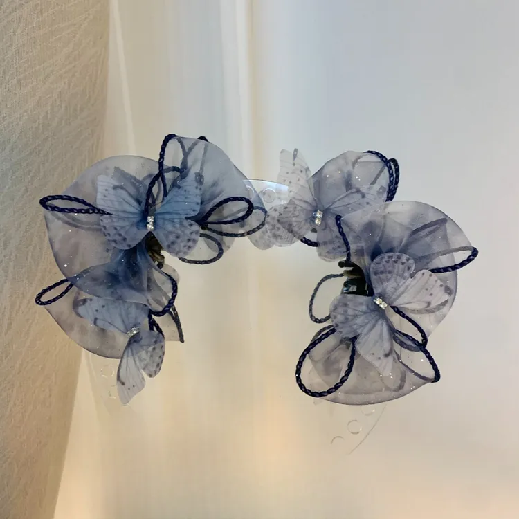 【青花瓷】森系蝴蝶结碎发夹7cm轻奢高级感灵动蝴蝶网纱超轻抓夹商品图