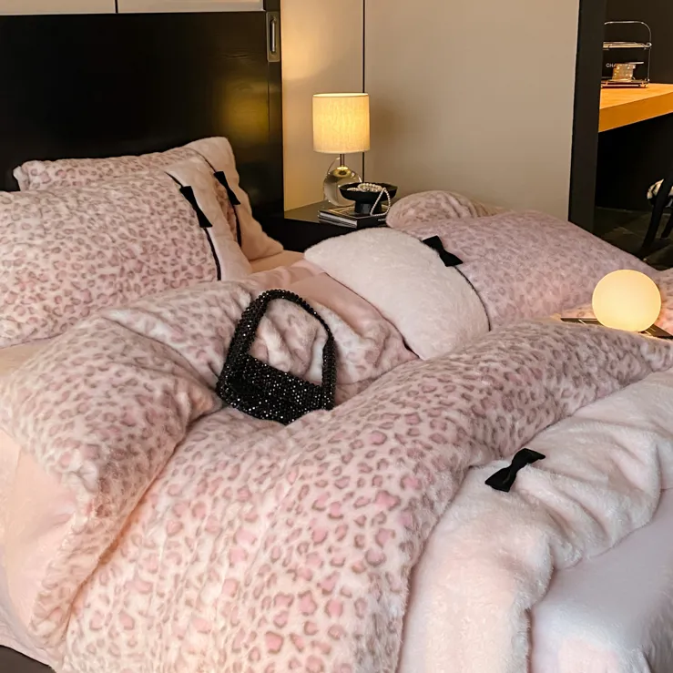 巢尔【豹纹buff】仿水貂毛绒四件套高级感甜酷风加厚床单保暖牛奶绒