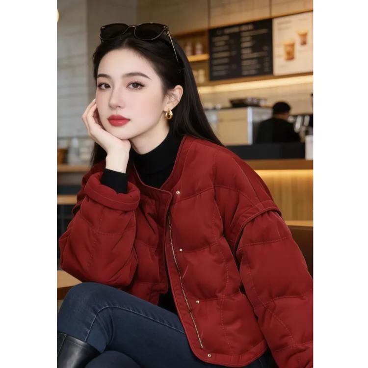 温柔松弛风短款绗缝棉服千金冬季新款宽松设计日常穿搭随性舒展