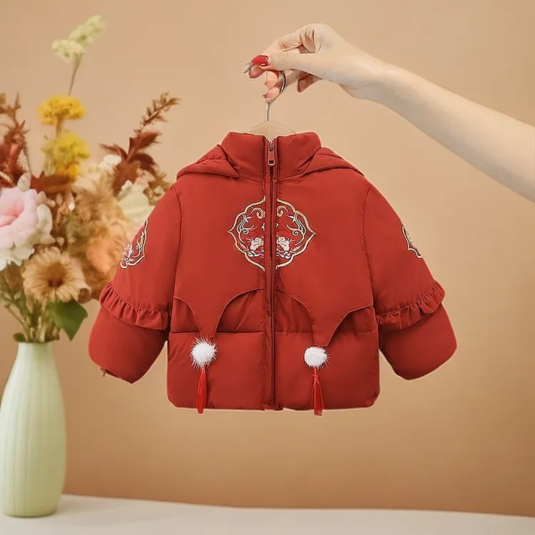 女童拜年冬装新款宝宝加厚周岁礼服冬季套装儿童新年过年唐装国风