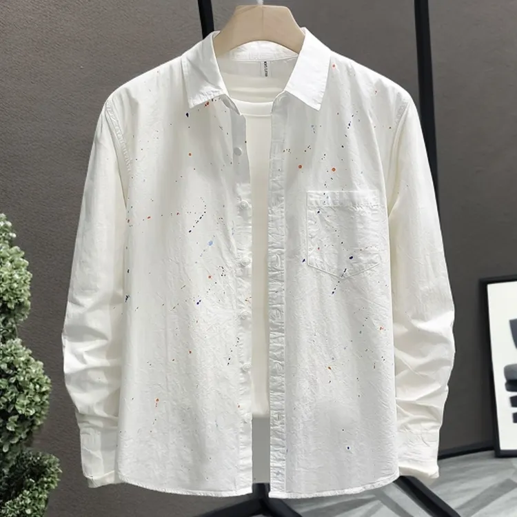 新款显瘦内搭男士休闲纯棉长袖衬衫潮流百搭外穿衬衣宽松上衣外套