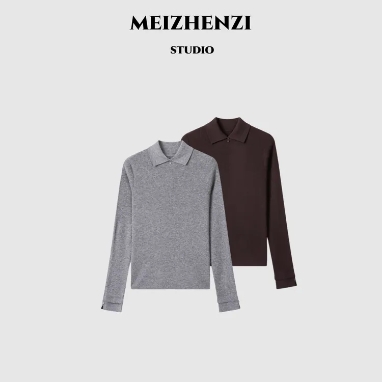 MEIZHENZI【超细绵羊毛】通勤小翻领|百搭秋冬针织衫女打底毛衣
