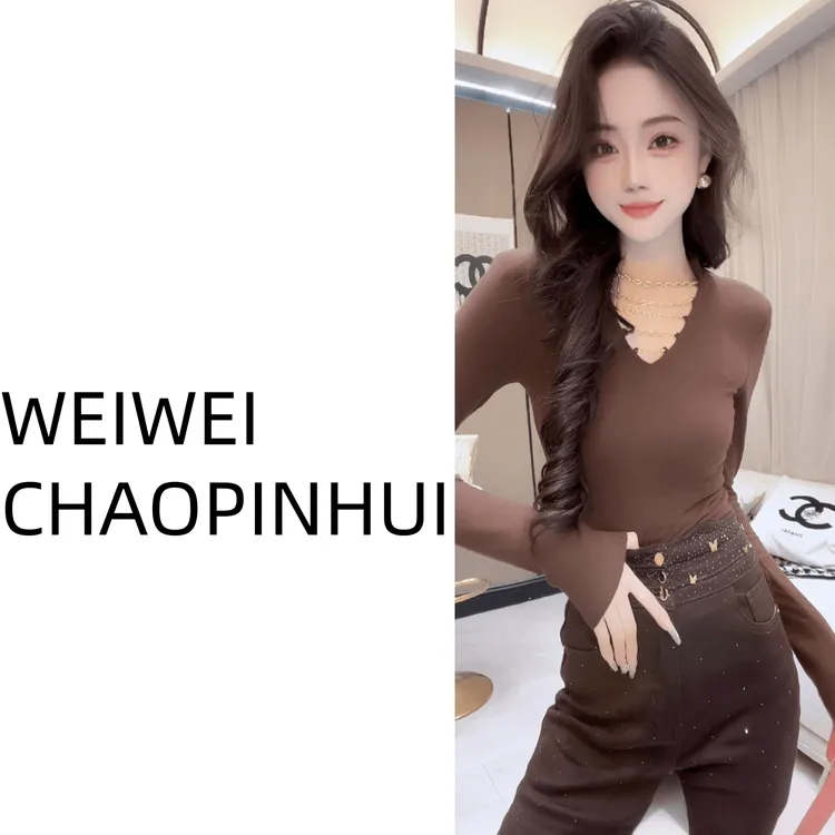 意模【薇薇高端欧货】秋冬设计重工镂空链条显瘦打底上衣--31170959