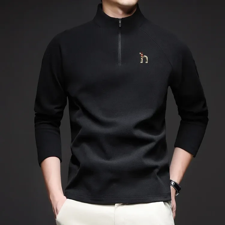 奥莱撤柜丨轻奢秋冬新款男士德绒半高领拉链T恤打底上衣 潮流时尚