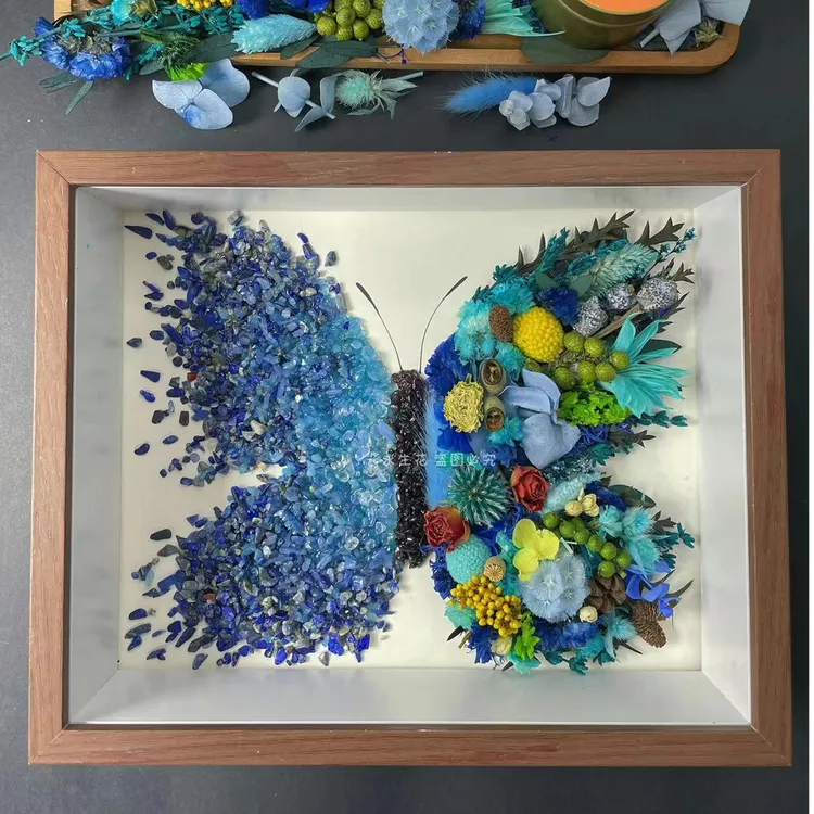 情人节快乐水晶干花材料包10寸胡桃木相框创意diy礼品纪念手工