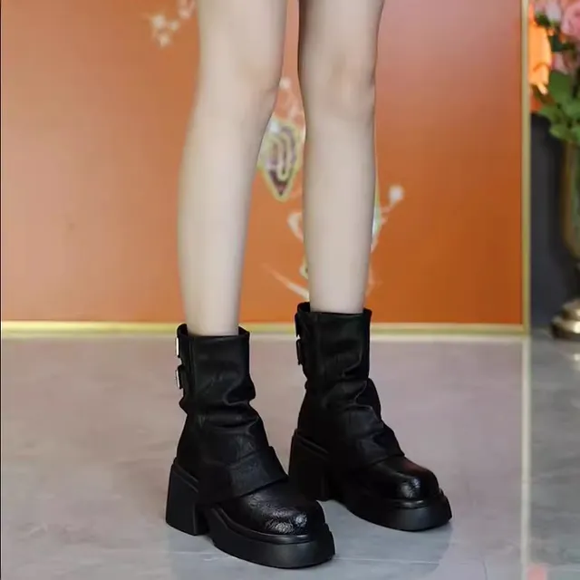 5厘米厚底裤靴女式短靴2025秋季新款多功能厚底靴软底增高靴