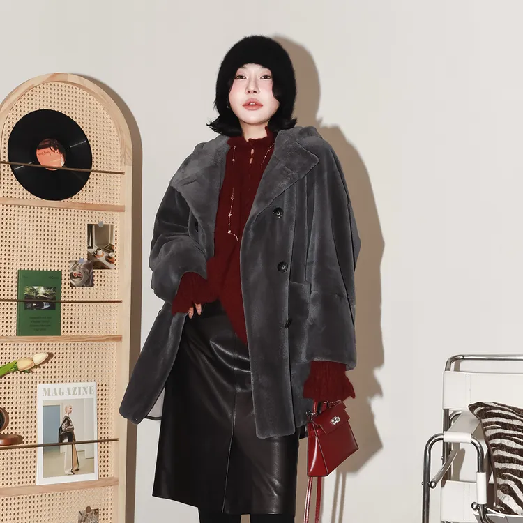 PENNYPENG落雪 黑标系列高奢极简大气优雅连帽不可拆保暖水貂外套
