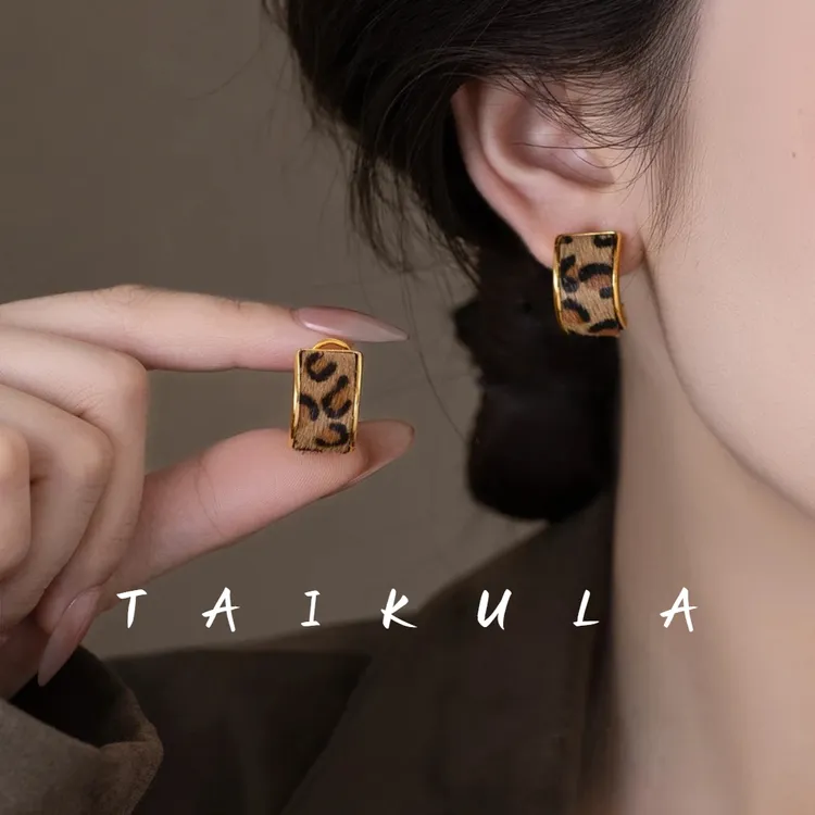 秋冬轻奢高级感豹纹C圈耳钉女新款爆款显脸小耳环时尚气质耳饰品