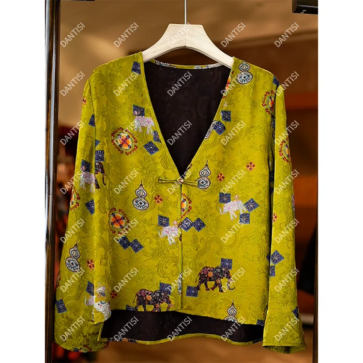 水云间《非遗美学》T1705新中式复古印花时尚减龄长袖上衣