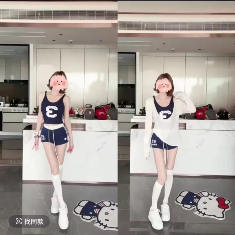 2025夏季辣妹纯欲休闲字母吊带背心+防晒罩衫+瑜伽运动短裤套装女